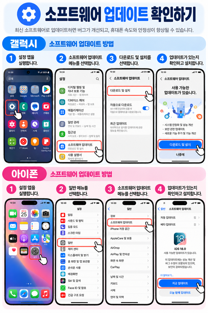 갤럭시 아이폰 소프트웨어 업데이트 확인 및 설치 방법